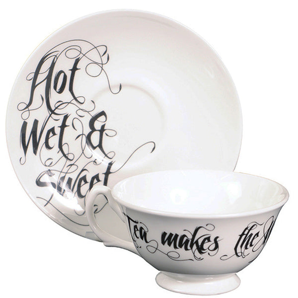 Black and White Teacup and Saucer Set