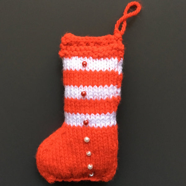 Knitted Mini Stocking – Red & White