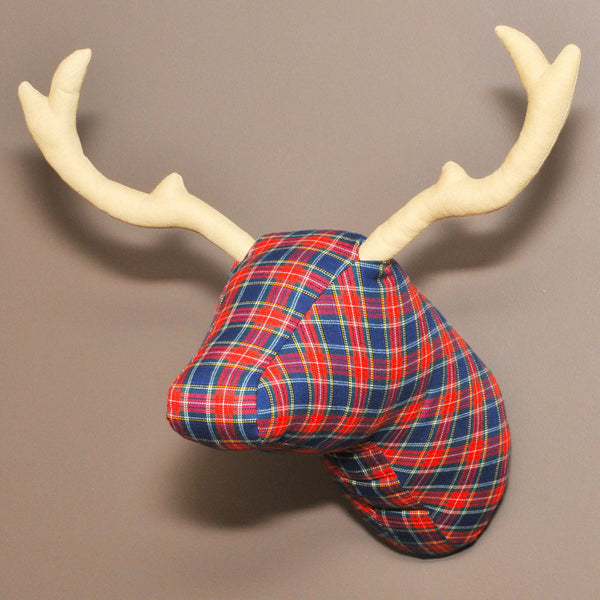 Soft Deer Head - Red Tartan