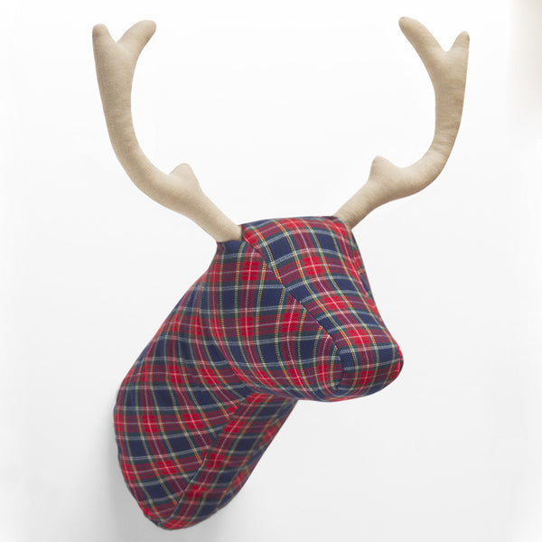 Soft Deer Head - Red Tartan